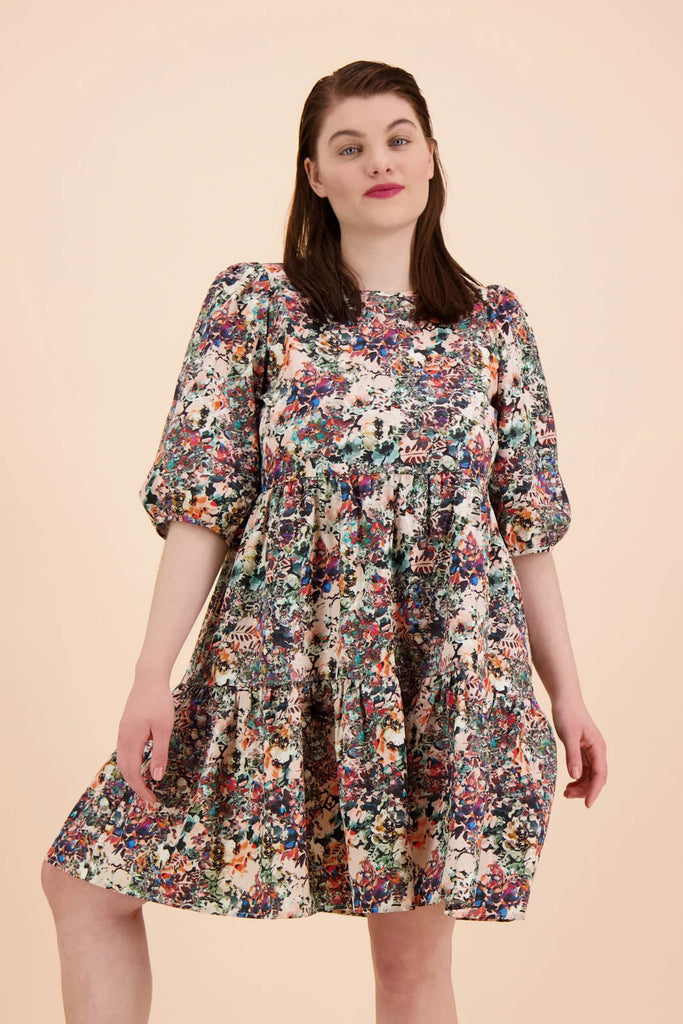 Tiered Mini Dress, Blooming Forest - Kaiko Clothing Company Oy