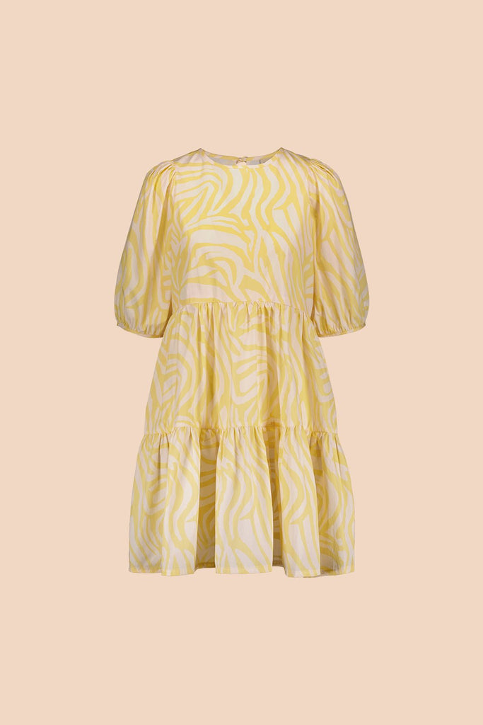 Tiered Mini Dress, Zebra Lemon - Kaiko Clothing Company Oy