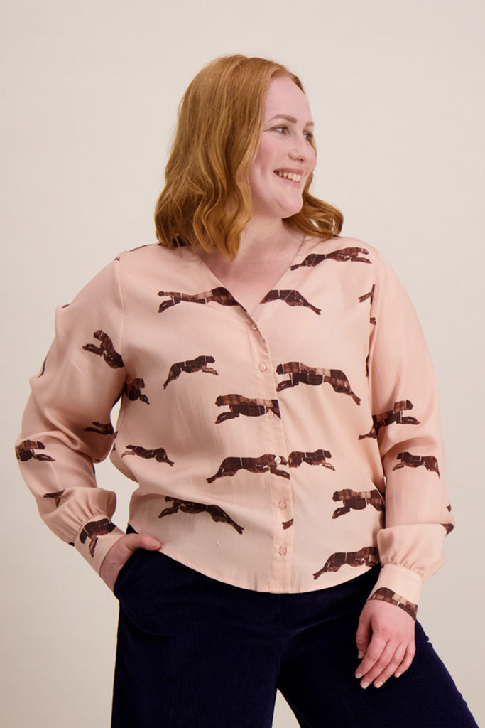 V-neck Button Blouse, Soft Beige Panther - Kaiko Clothing Company Oy