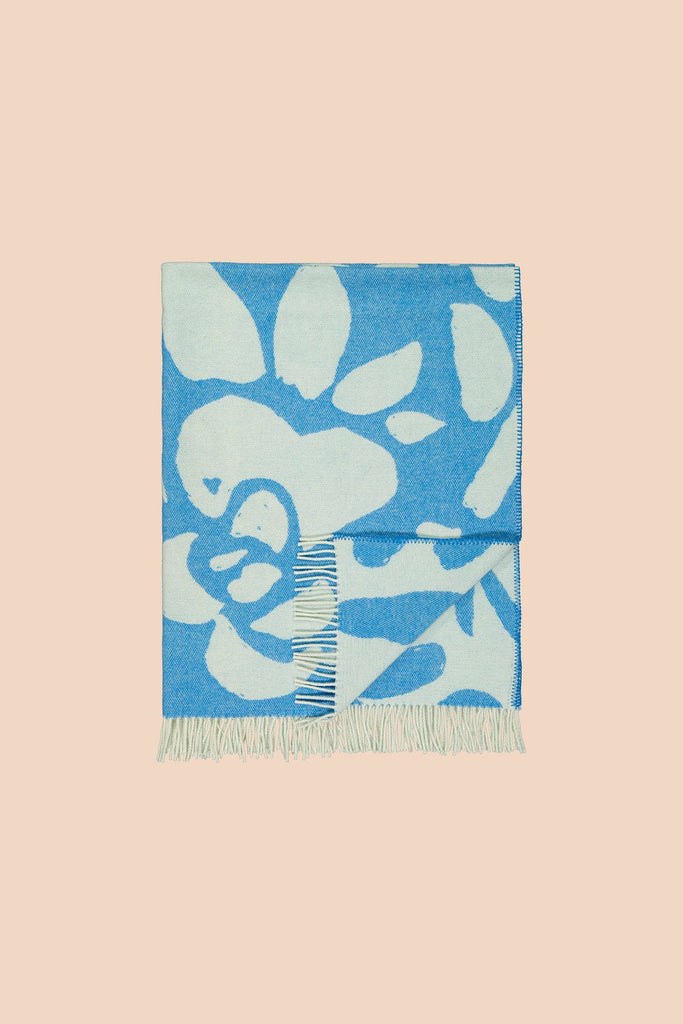 Wool Blanket, Blue Floral - Kaiko Clothing Company Oy