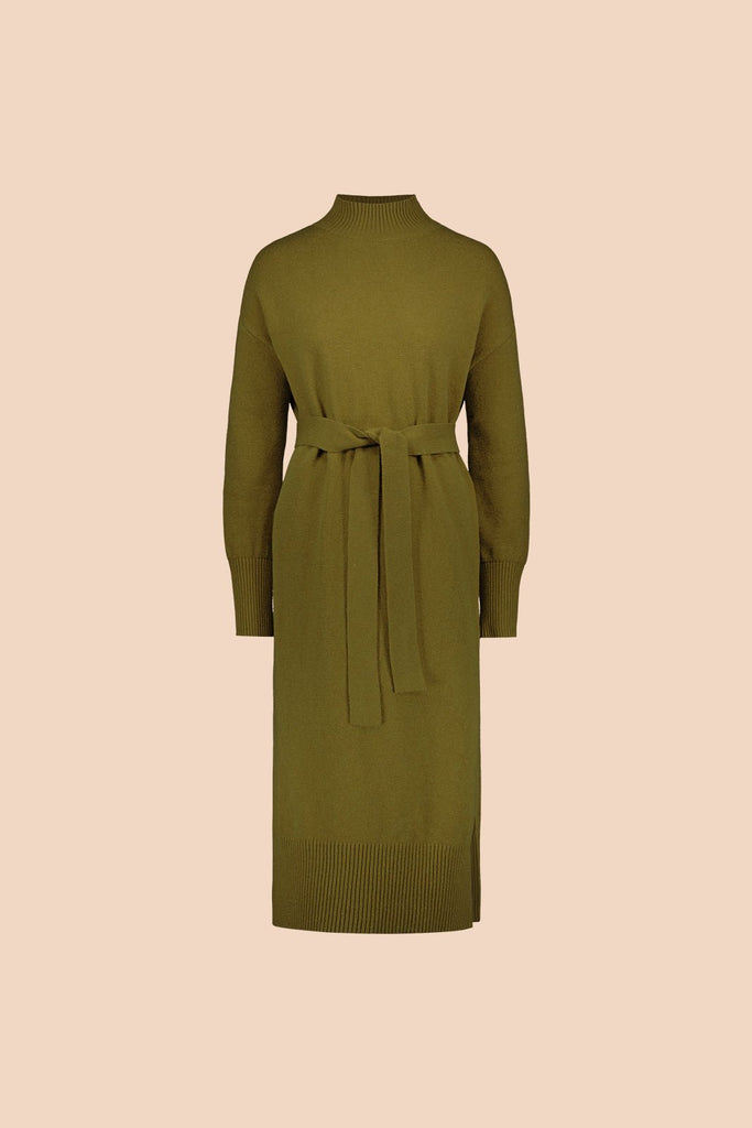 Wool Midi Dress, Olive - Kaiko Clothing Company Oy