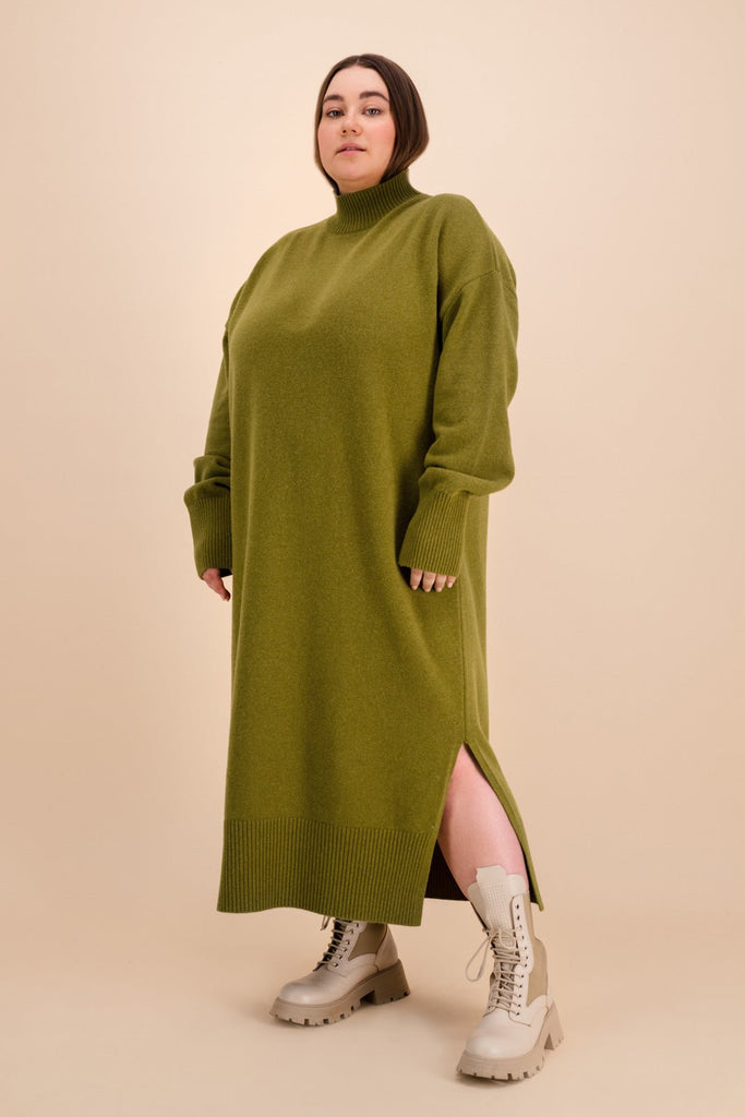 Wool Midi Dress, Olive - Kaiko Clothing Company Oy